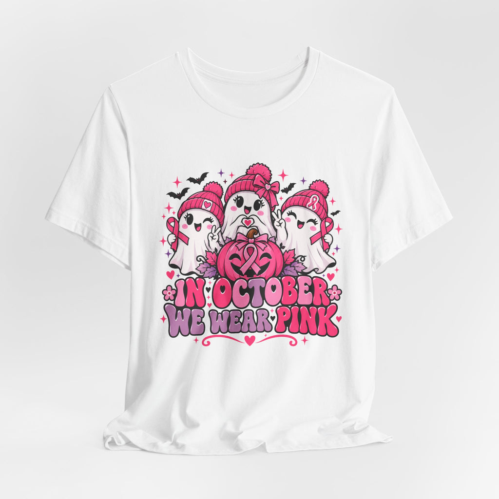 In October We Wear Pink Ghosts Tee – Cute Breast Cancer Awareness Halloween Shirt