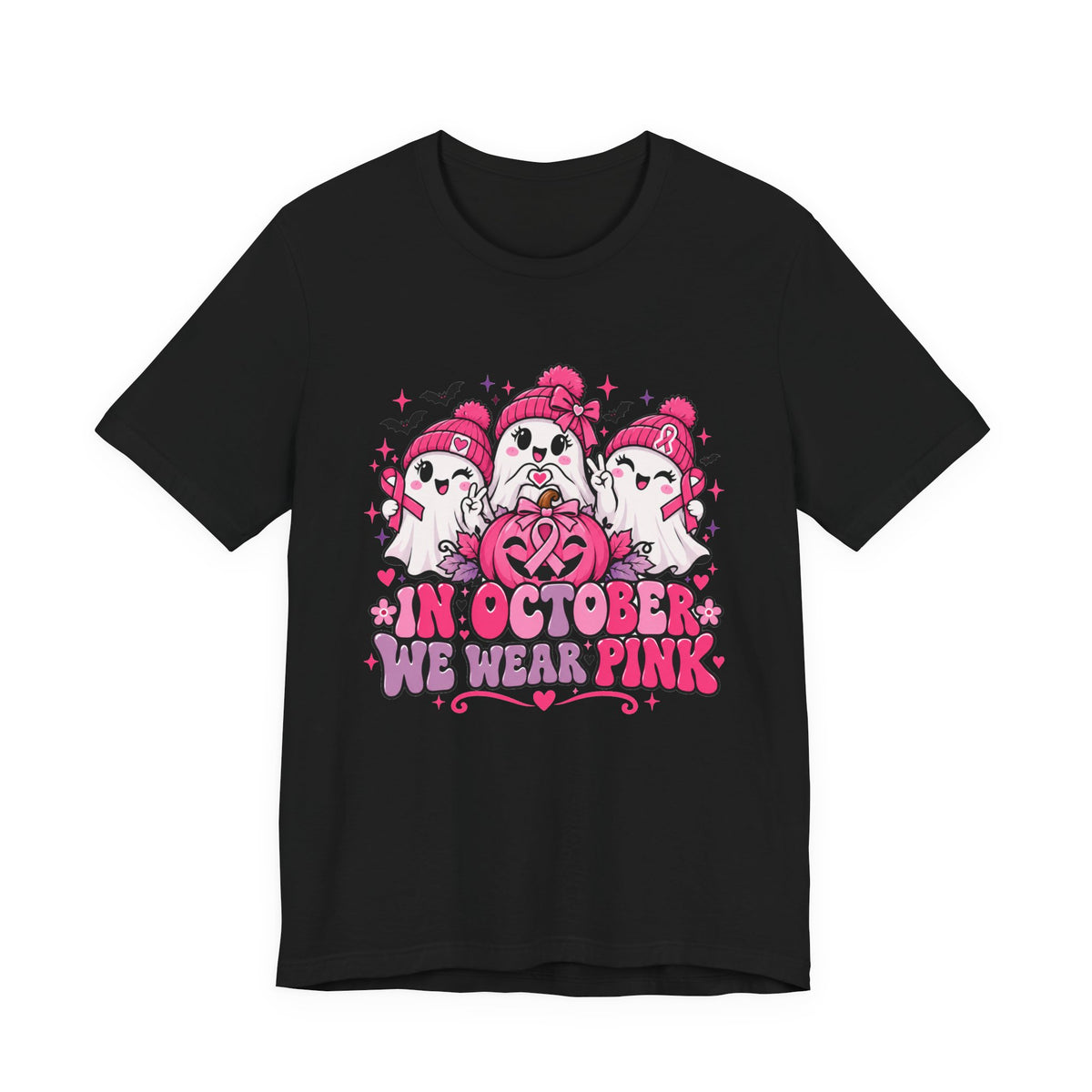 In October We Wear Pink Ghosts Tee – Cute Breast Cancer Awareness Halloween Shirt