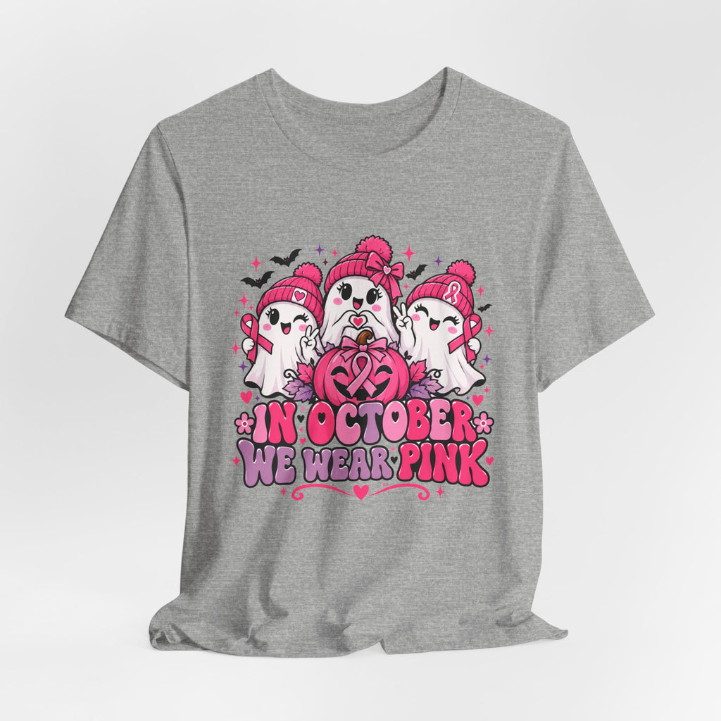 In October We Wear Pink Ghosts Tee – Cute Breast Cancer Awareness Halloween Shirt
