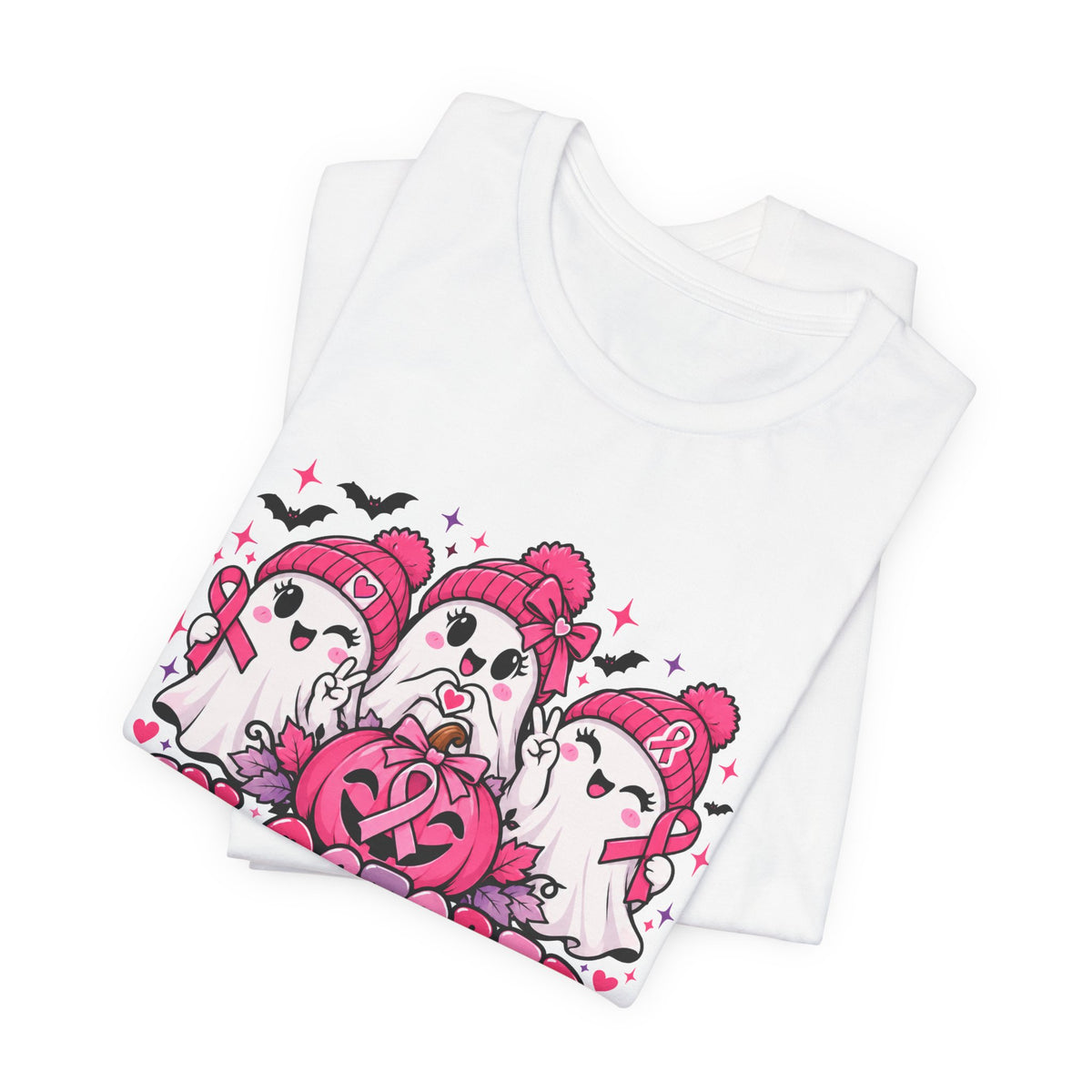 In October We Wear Pink Ghosts Tee – Cute Breast Cancer Awareness Halloween Shirt