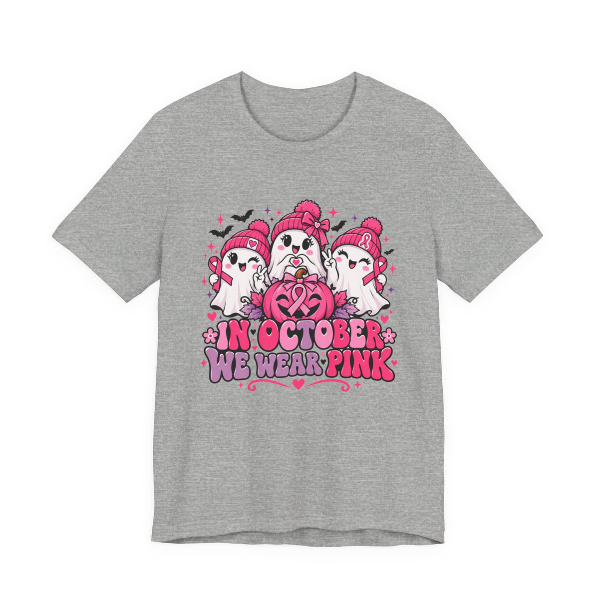 In October We Wear Pink Ghosts Tee – Cute Breast Cancer Awareness Halloween Shirt