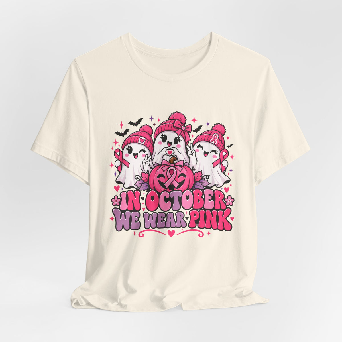 In October We Wear Pink Ghosts Tee – Cute Breast Cancer Awareness Halloween Shirt