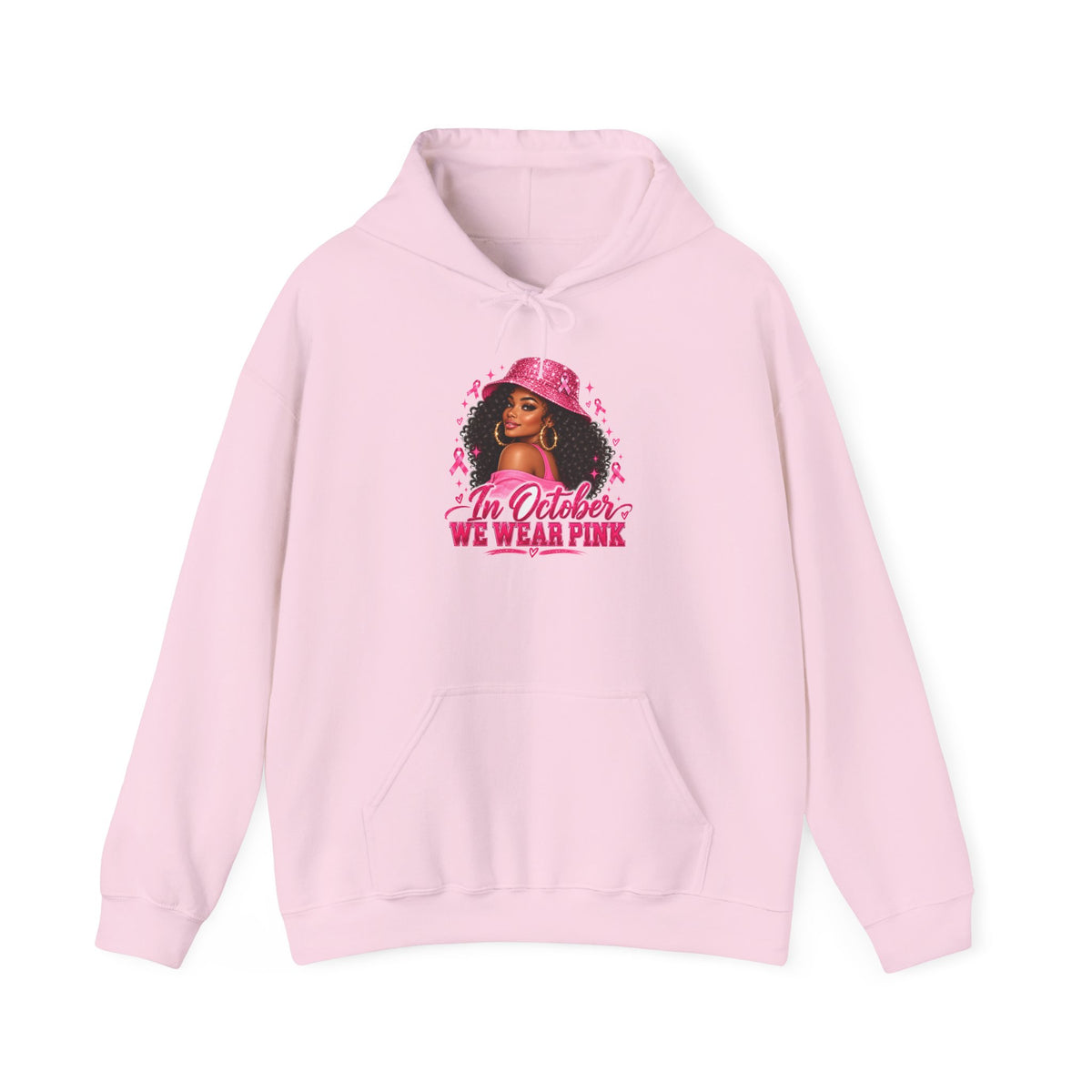 In October We Wear Pink Hoodie – Glam Pink Ribbon Breast Cancer Awareness Sweatshirt