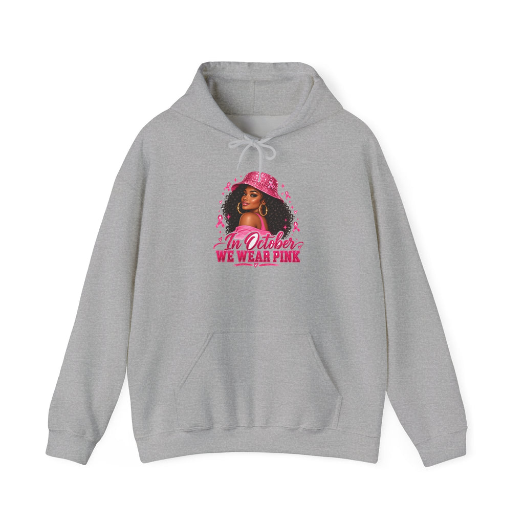 In October We Wear Pink Hoodie – Glam Pink Ribbon Breast Cancer Awareness Sweatshirt