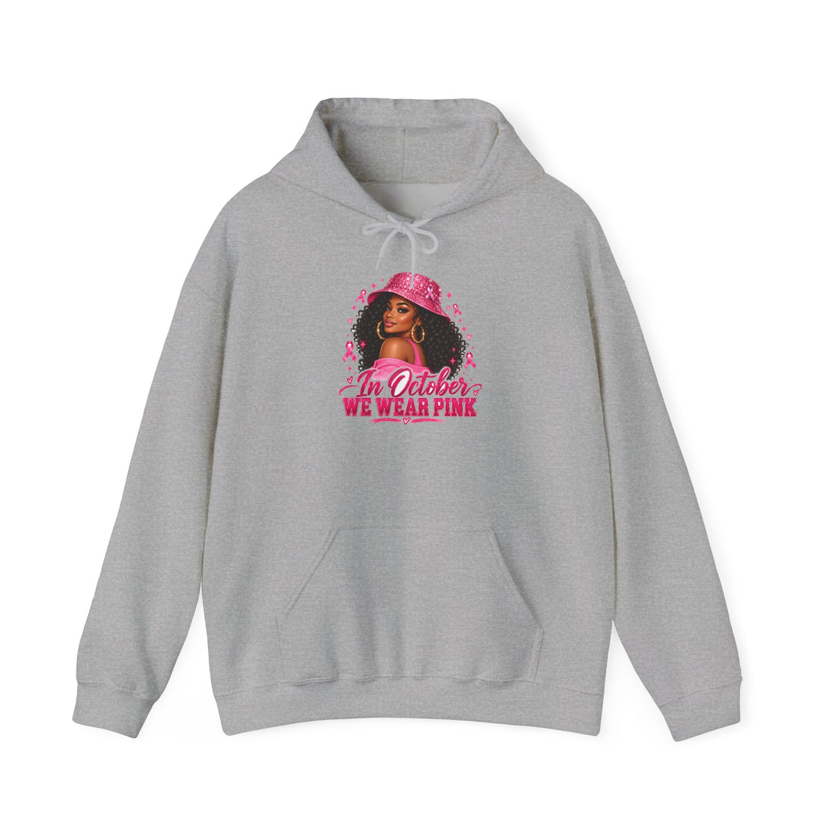 In October We Wear Pink Hoodie – Glam Pink Ribbon Breast Cancer Awareness Sweatshirt