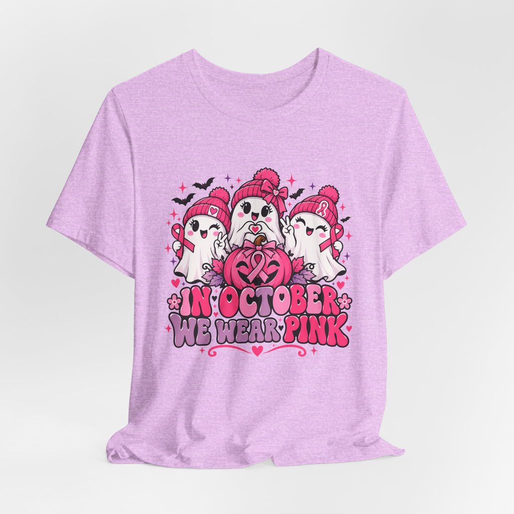 In October We Wear Pink Ghosts Tee – Cute Breast Cancer Awareness Halloween Shirt