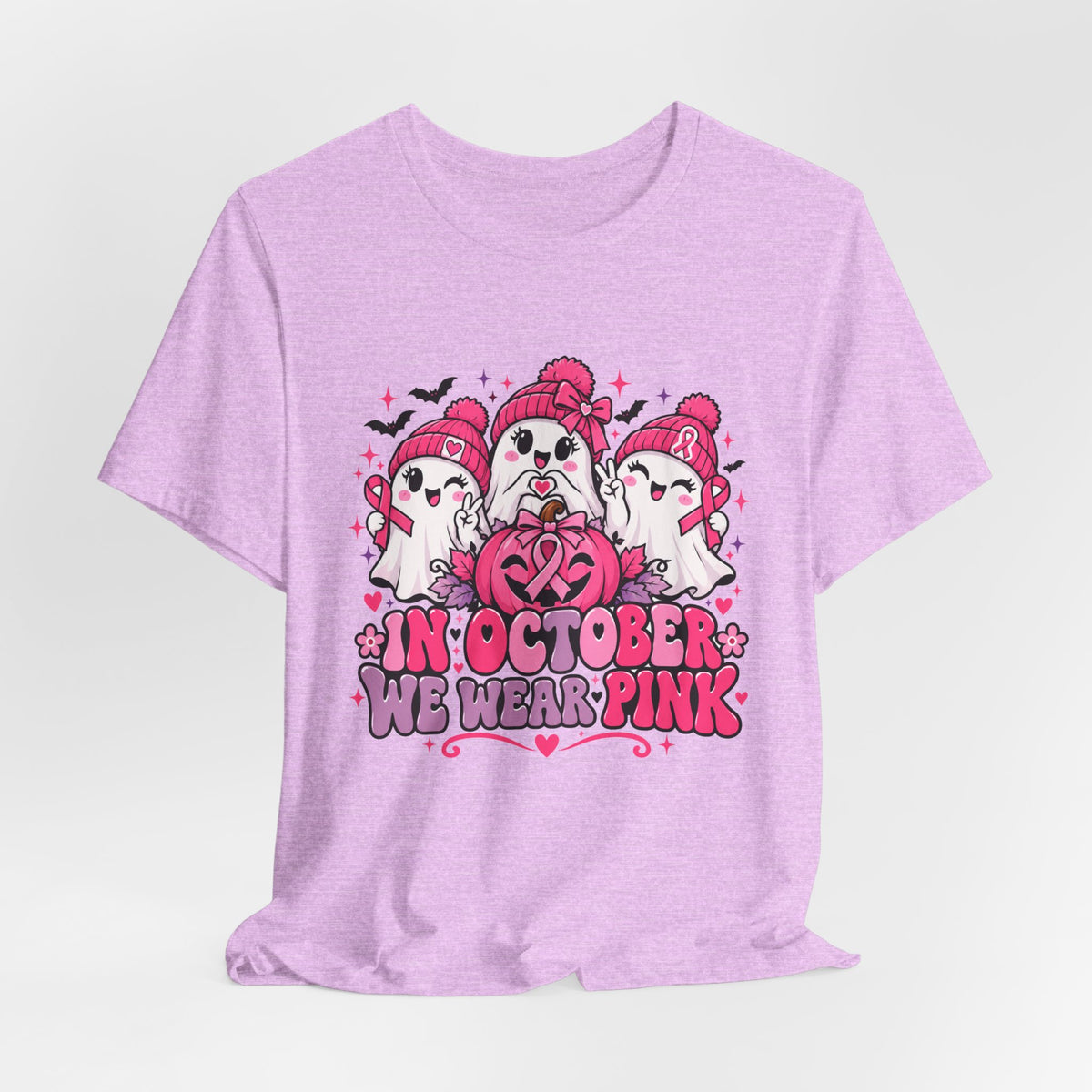 In October We Wear Pink Ghosts Tee – Cute Breast Cancer Awareness Halloween Shirt