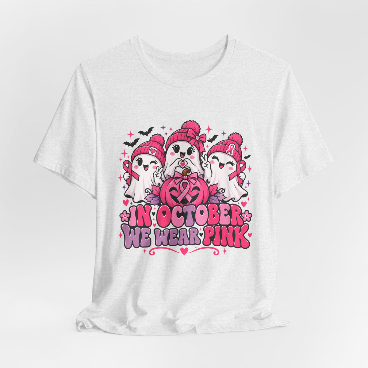 In October We Wear Pink Ghosts Tee – Cute Breast Cancer Awareness Halloween Shirt