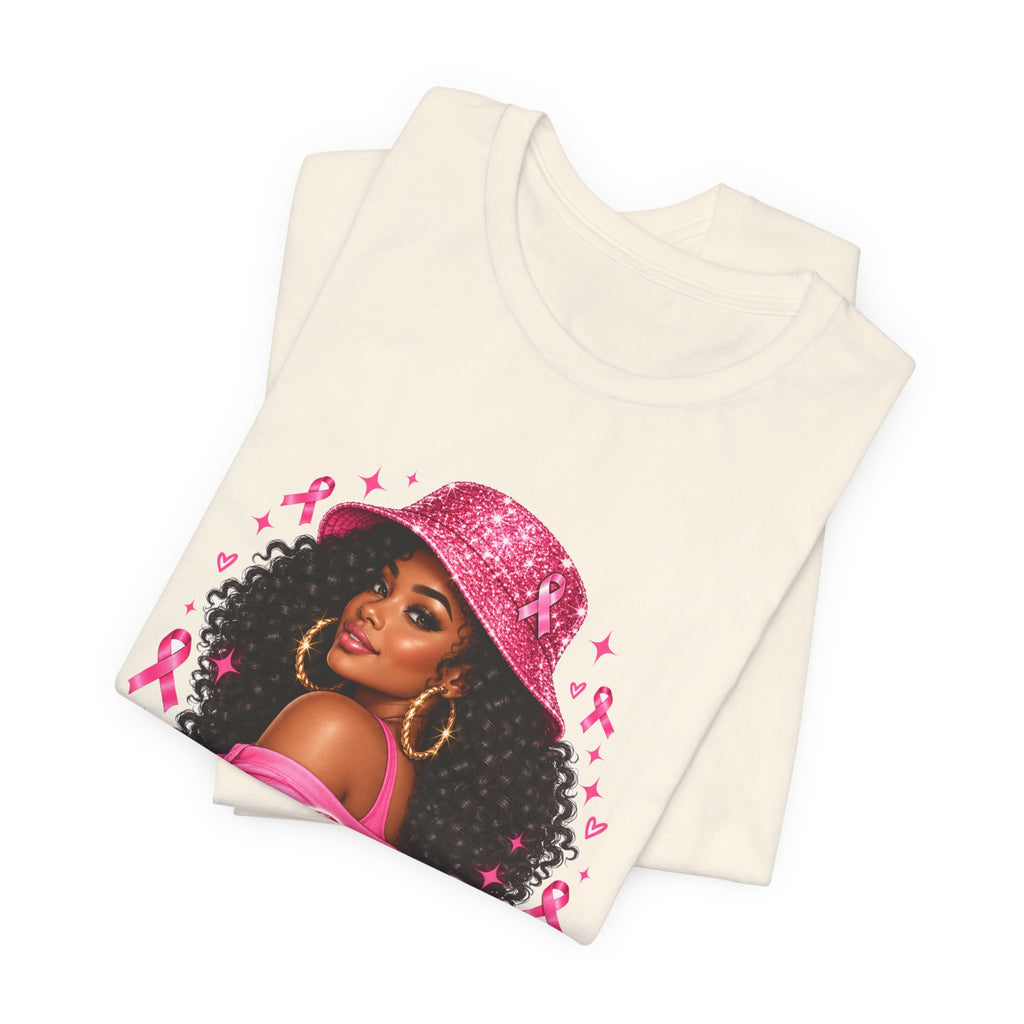 In October We Wear Pink Tee – Glam Pink Ribbon Breast Cancer Awareness Shirt