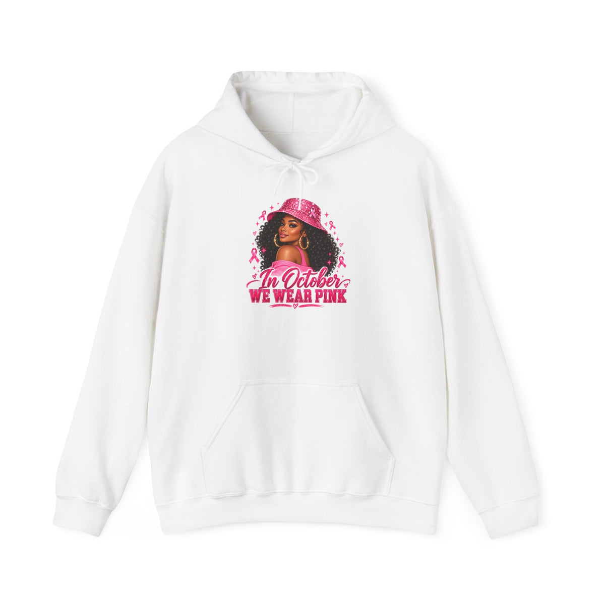 In October We Wear Pink Hoodie – Glam Pink Ribbon Breast Cancer Awareness Sweatshirt