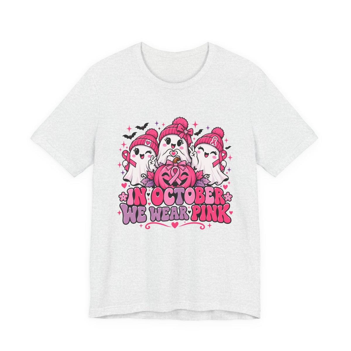 In October We Wear Pink Ghosts Tee – Cute Breast Cancer Awareness Halloween Shirt