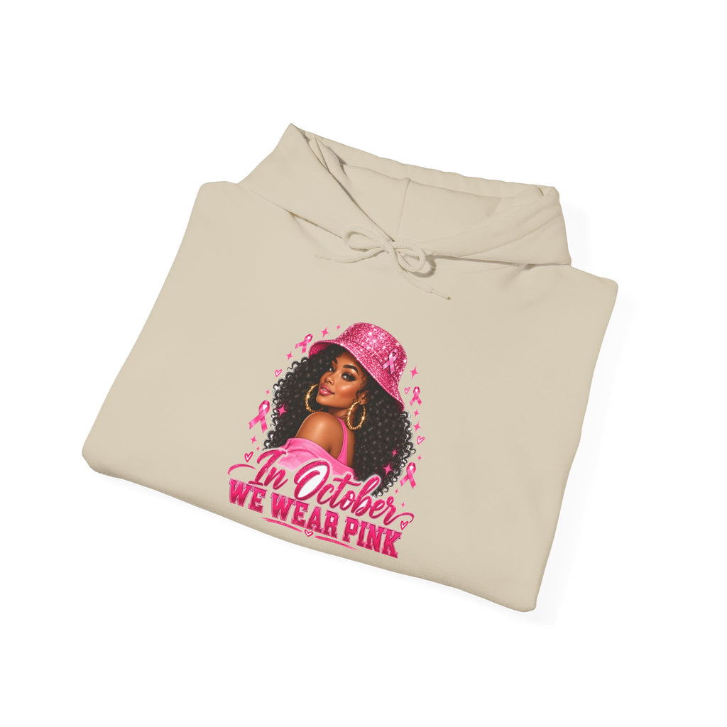 In October We Wear Pink Hoodie – Glam Pink Ribbon Breast Cancer Awareness Sweatshirt