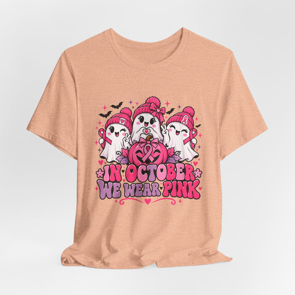 In October We Wear Pink Ghosts Tee – Cute Breast Cancer Awareness Halloween Shirt