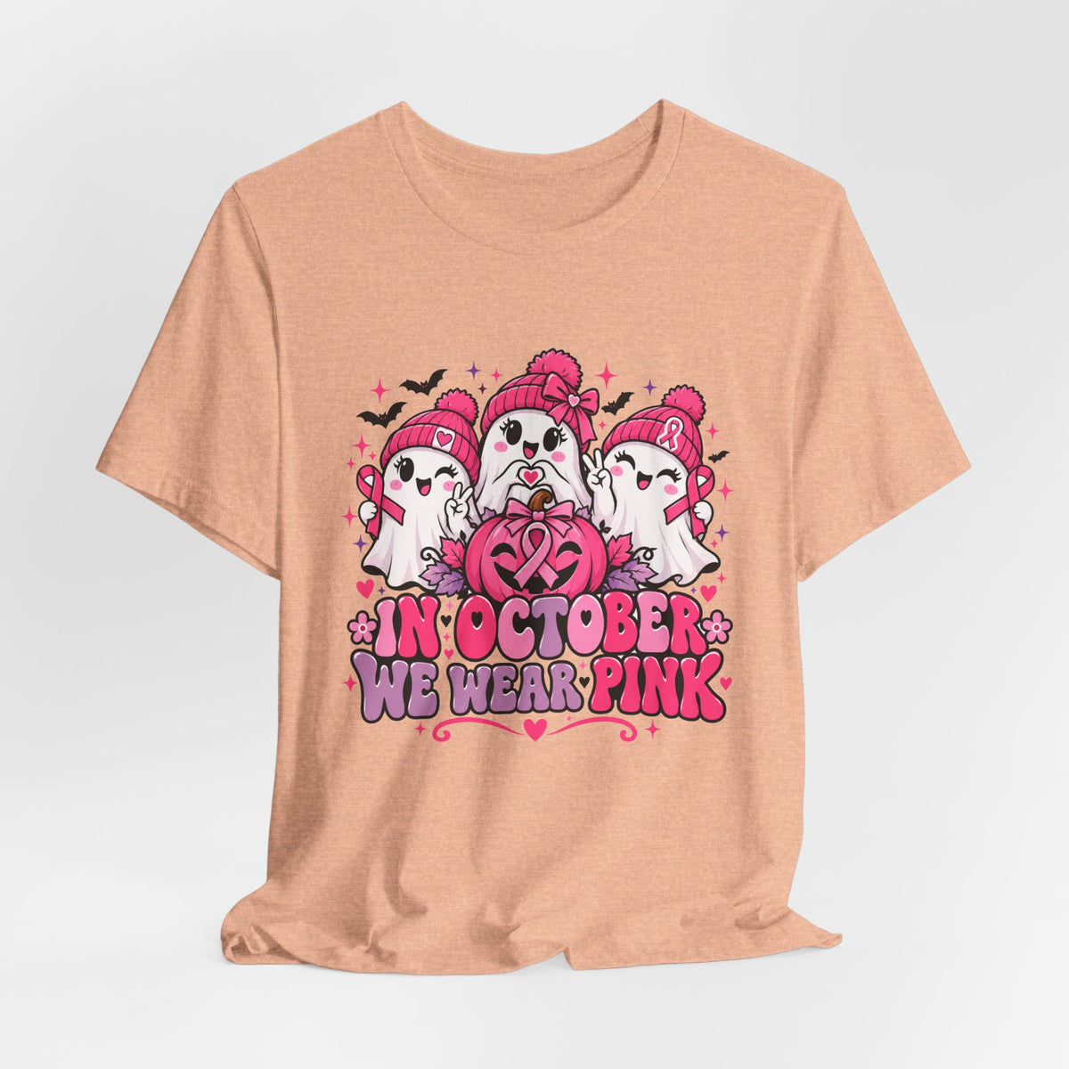 In October We Wear Pink Ghosts Tee – Cute Breast Cancer Awareness Halloween Shirt