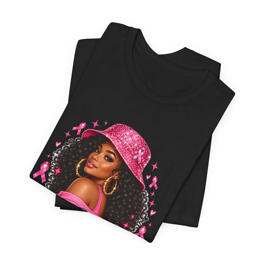 In October We Wear Pink Tee – Glam Pink Ribbon Breast Cancer Awareness Shirt