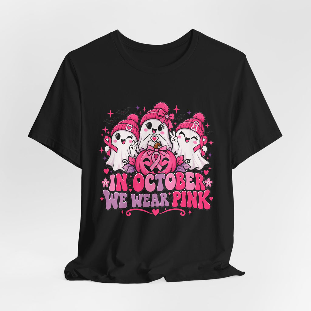 In October We Wear Pink Ghosts Tee – Cute Breast Cancer Awareness Halloween Shirt
