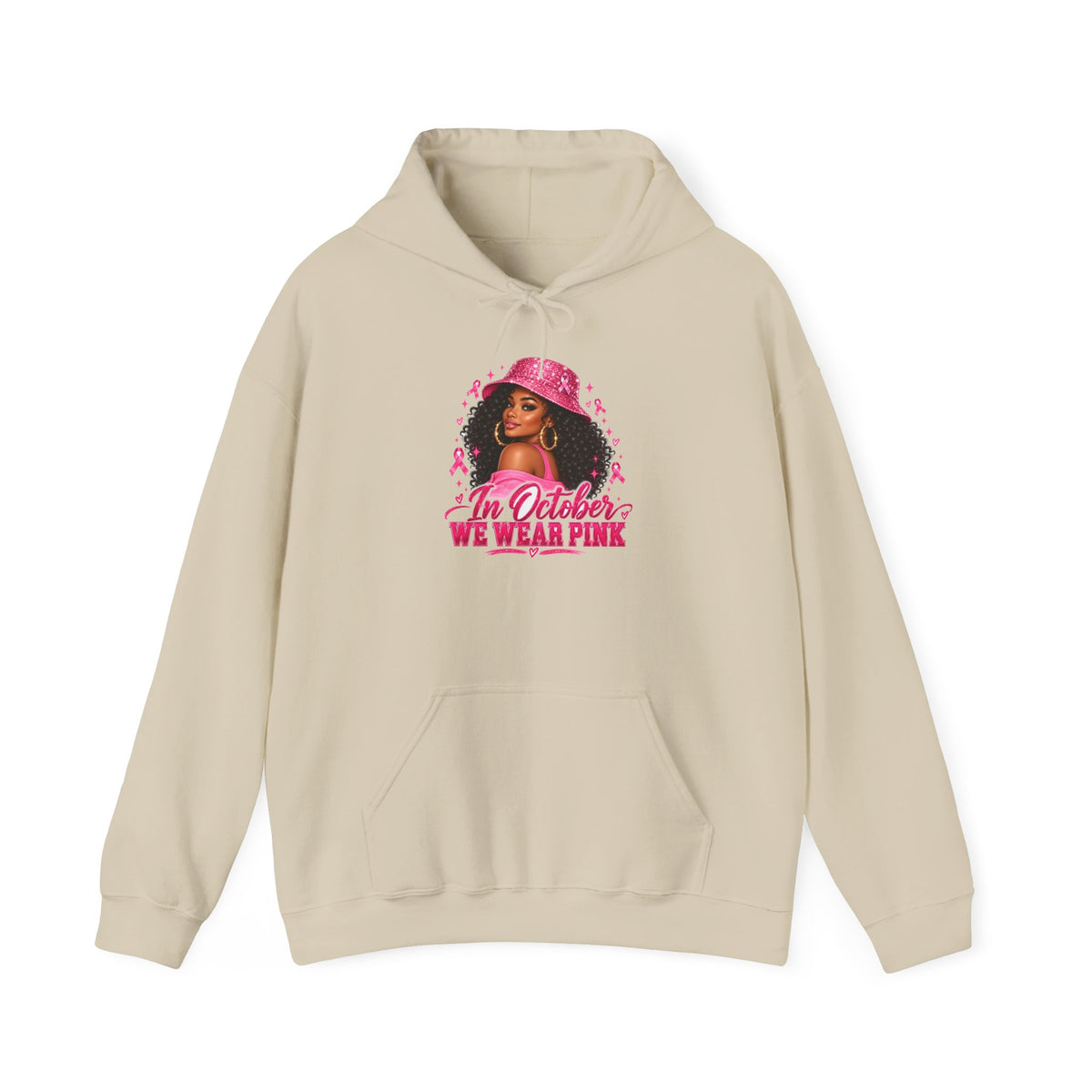 In October We Wear Pink Hoodie – Glam Pink Ribbon Breast Cancer Awareness Sweatshirt