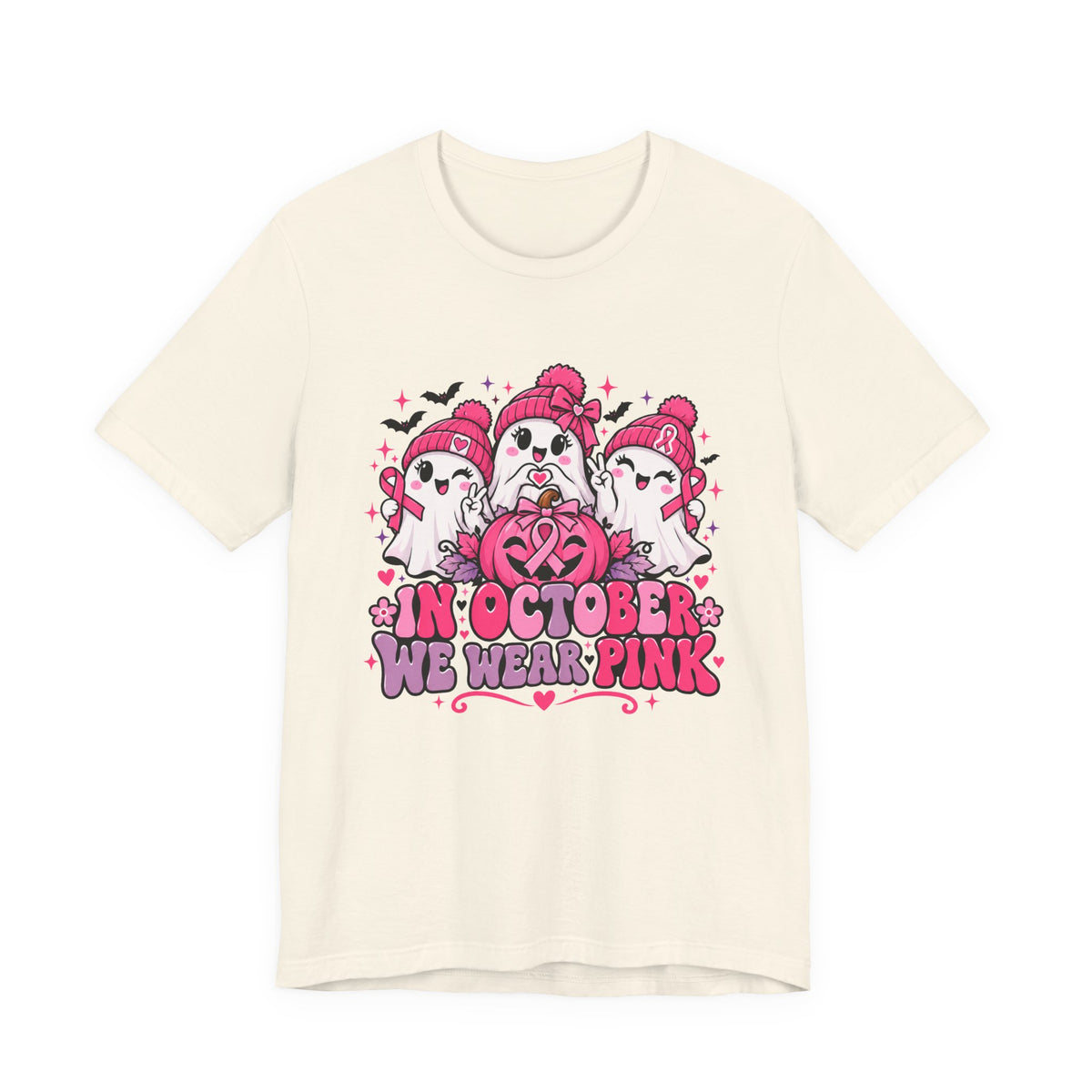 In October We Wear Pink Ghosts Tee – Cute Breast Cancer Awareness Halloween Shirt