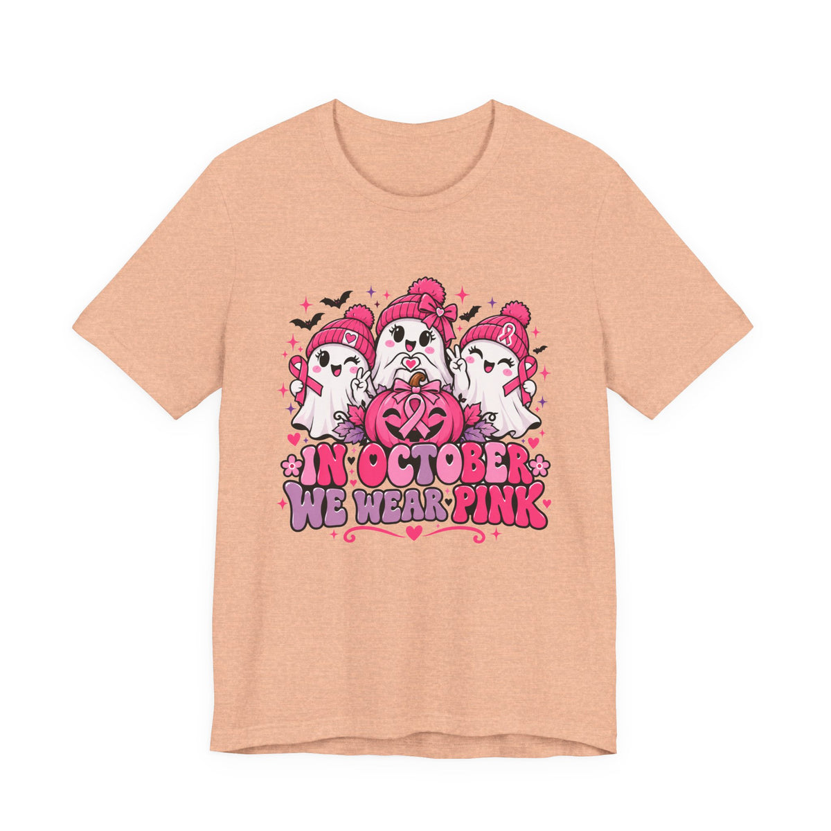 In October We Wear Pink Ghosts Tee – Cute Breast Cancer Awareness Halloween Shirt