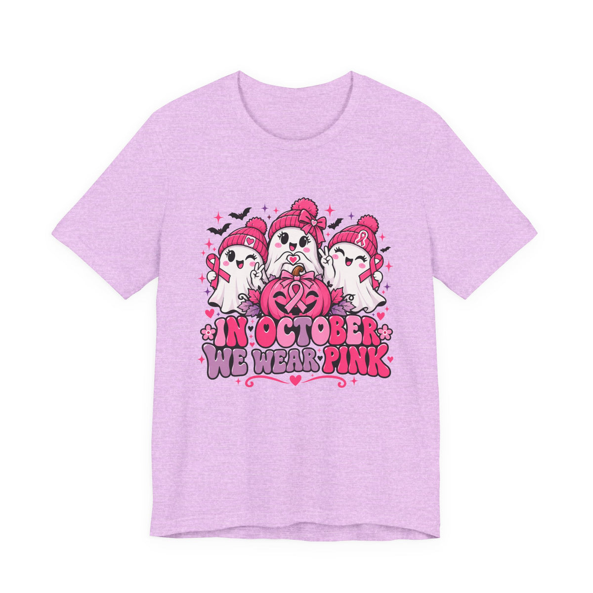In October We Wear Pink Ghosts Tee – Cute Breast Cancer Awareness Halloween Shirt