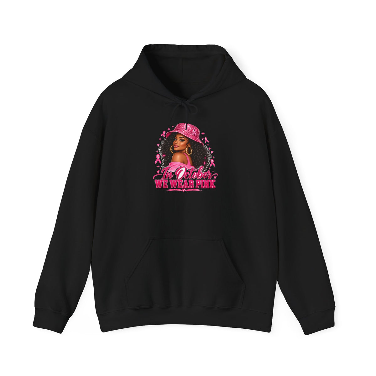 In October We Wear Pink Hoodie – Glam Pink Ribbon Breast Cancer Awareness Sweatshirt
