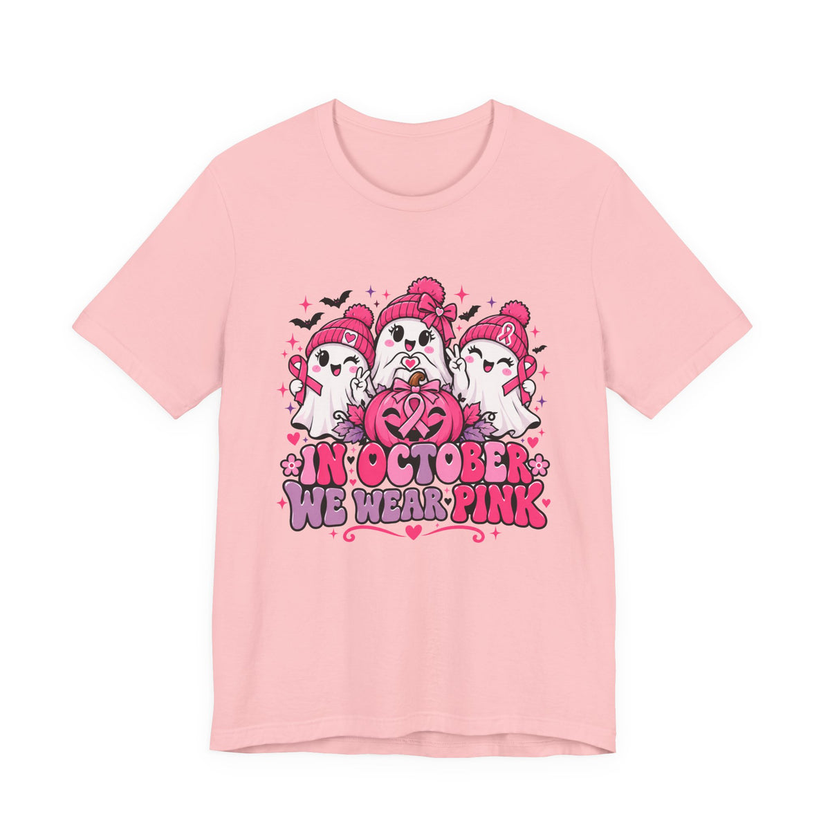 In October We Wear Pink Ghosts Tee – Cute Breast Cancer Awareness Halloween Shirt